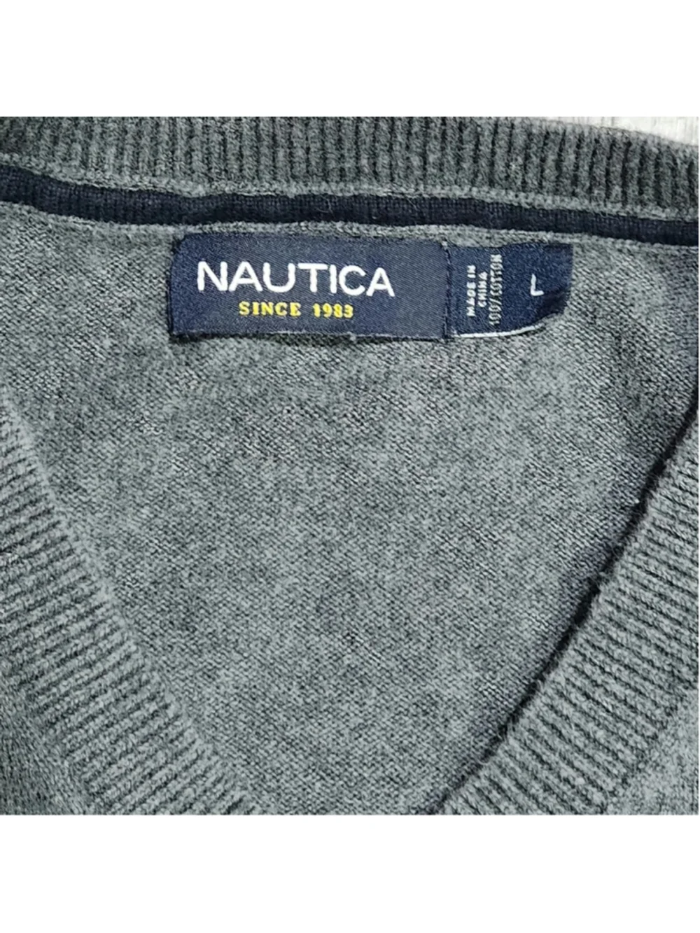 Nautica Mens Gray V Neck Long Sleeve Sweater Shirt Large